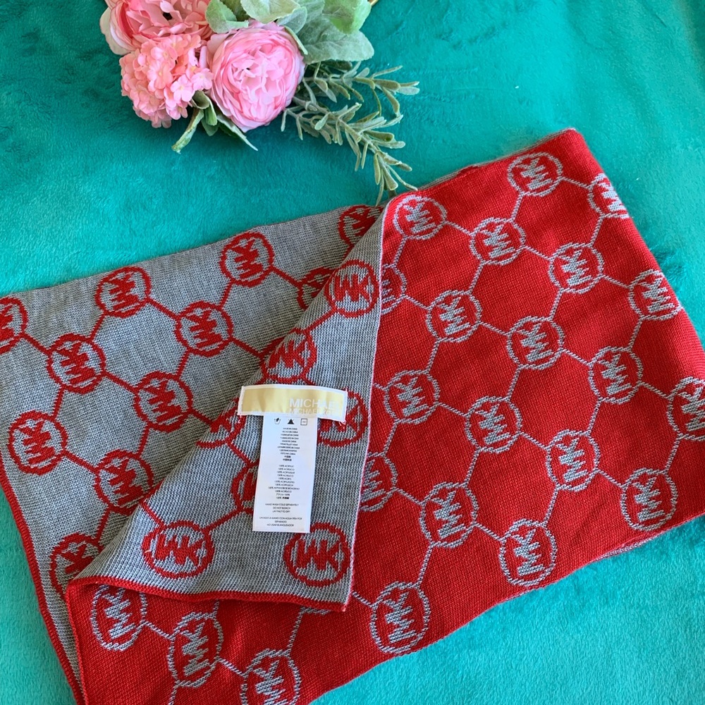 Michael Kors Red/Gray Circle Logo Scarf
